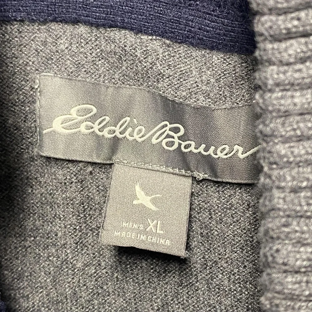 Eddie Bauer‎ Sweater Mens XL Gray Mock Neck Button Pullover Waffle-Knit